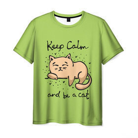 Мужская футболка 3D с принтом Keep Calm and be a cat в Петрозаводске, 100% полиэфир | прямой крой, круглый вырез горловины, длина до линии бедер | cat | keep calm | домашние любимцы | животные | котики | котэ | котята | любовь | милые