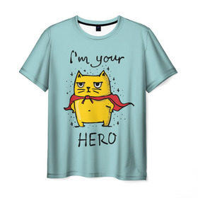 Мужская футболка 3D с принтом Я твой герой в Петрозаводске, 100% полиэфир | прямой крой, круглый вырез горловины, длина до линии бедер | cat | герой | домашние любимцы | животные | котики | котэ | котята | любовь | милые
