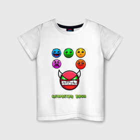 Детская футболка хлопок с принтом Geometry dash icons в Петрозаводске, 100% хлопок | круглый вырез горловины, полуприлегающий силуэт, длина до линии бедер | gd | геометрия | демон | дьявол | дэш | иконки | сложно | сложность