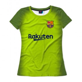 Женская футболка 3D с принтом Барселона Форма Гостевая 18/19 в Петрозаводске, 100% полиэфир ( синтетическое хлопкоподобное полотно) | прямой крой, круглый вырез горловины, длина до линии бедер | Тематика изображения на принте: barca | barcelona | barsa | барса | барселона