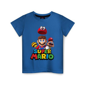 Детская футболка хлопок с принтом Super Mario в Петрозаводске, 100% хлопок | круглый вырез горловины, полуприлегающий силуэт, длина до линии бедер | nintendo | марио | нинтендо