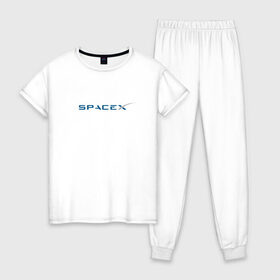 Женская пижама хлопок с принтом SpaceX в Петрозаводске, 100% хлопок | брюки и футболка прямого кроя, без карманов, на брюках мягкая резинка на поясе и по низу штанин | 9 | bfr | elon musk | falcon | heavy | день космонавтики | илон маск | космические путешествия | космос | наука | ракета | ракетоноситель | реактивная тяга | фалькон