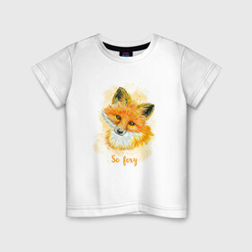 Детская футболка хлопок с принтом Лисичка в Петрозаводске, 100% хлопок | круглый вырез горловины, полуприлегающий силуэт, длина до линии бедер | Тематика изображения на принте: fox | лес | лесной | лис | лиса | лисенок | лисичка | милый | рыжий | хищник