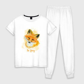 Женская пижама хлопок с принтом Лисичка в Петрозаводске, 100% хлопок | брюки и футболка прямого кроя, без карманов, на брюках мягкая резинка на поясе и по низу штанин | fox | лес | лесной | лис | лиса | лисенок | лисичка | милый | рыжий | хищник