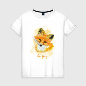 Женская футболка хлопок с принтом Лисичка в Петрозаводске, 100% хлопок | прямой крой, круглый вырез горловины, длина до линии бедер, слегка спущенное плечо | fox | лес | лесной | лис | лиса | лисенок | лисичка | милый | рыжий | хищник