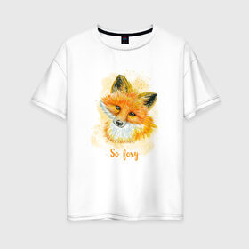 Женская футболка хлопок Oversize с принтом Лисичка в Петрозаводске, 100% хлопок | свободный крой, круглый ворот, спущенный рукав, длина до линии бедер
 | fox | лес | лесной | лис | лиса | лисенок | лисичка | милый | рыжий | хищник
