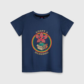 Детская футболка хлопок с принтом Stranger Things в Петрозаводске, 100% хлопок | круглый вырез горловины, полуприлегающий силуэт, длина до линии бедер | adopta | demodog | очень странные дела