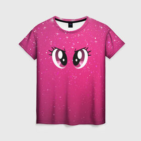 Женская футболка 3D с принтом Няшные Глаза в Петрозаводске, 100% полиэфир ( синтетическое хлопкоподобное полотно) | прямой крой, круглый вырез горловины, длина до линии бедер | dash | swag | аниме | глаз | звезды | космос | мимими | няш | розовый