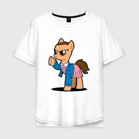 Мужская футболка хлопок Oversize с принтом My Strange Pony в Петрозаводске, 100% хлопок | свободный крой, круглый ворот, “спинка” длиннее передней части | Тематика изображения на принте: my little pony | stranger things | дружба | мой маленький пони | очень странные дела