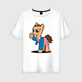 Женская футболка хлопок Oversize с принтом My Strange Pony в Петрозаводске, 100% хлопок | свободный крой, круглый ворот, спущенный рукав, длина до линии бедер
 | my little pony | stranger things | дружба | мой маленький пони | очень странные дела
