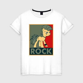 Женская футболка хлопок с принтом Rock в Петрозаводске, 100% хлопок | прямой крой, круглый вырез горловины, длина до линии бедер, слегка спущенное плечо | my little pony | rock | дружба | мой маленький пони | рок