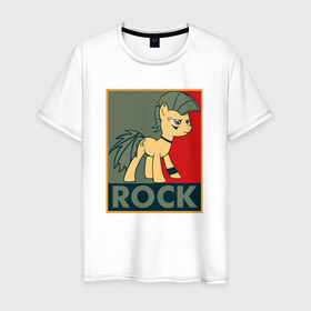 Мужская футболка хлопок с принтом Rock в Петрозаводске, 100% хлопок | прямой крой, круглый вырез горловины, длина до линии бедер, слегка спущенное плечо. | Тематика изображения на принте: my little pony | rock | дружба | мой маленький пони | рок