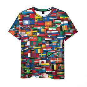 Мужская футболка 3D с принтом Флаги всех стран в Петрозаводске, 100% полиэфир | прямой крой, круглый вырез горловины, длина до линии бедер | интернационал | мир | паттерн | флаг