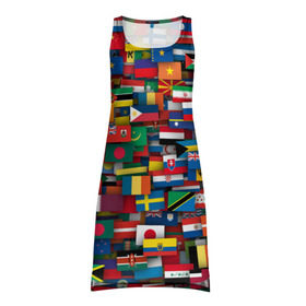 Платье-майка 3D с принтом Флаги всех стран в Петрозаводске, 100% полиэстер | полуприлегающий силуэт, широкие бретели, круглый вырез горловины, удлиненный подол сзади. | интернационал | мир | паттерн | флаг