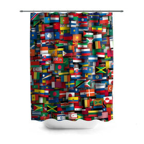 Штора 3D для ванной с принтом Флаги всех стран в Петрозаводске, 100% полиэстер | плотность материала — 100 г/м2. Стандартный размер — 146 см х 180 см. По верхнему краю — пластиковые люверсы для креплений. В комплекте 10 пластиковых колец | интернационал | мир | паттерн | флаг