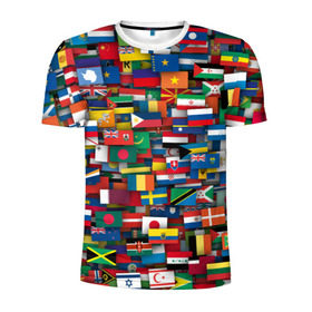 Мужская футболка 3D спортивная с принтом Флаги всех стран в Петрозаводске, 100% полиэстер с улучшенными характеристиками | приталенный силуэт, круглая горловина, широкие плечи, сужается к линии бедра | интернационал | мир | паттерн | флаг