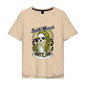 Мужская футболка хлопок Oversize с принтом Santa Muerte в Петрозаводске, 100% хлопок | свободный крой, круглый ворот, “спинка” длиннее передней части | Тематика изображения на принте: 
