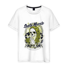 Мужская футболка хлопок с принтом Santa Muerte в Петрозаводске, 100% хлопок | прямой крой, круглый вырез горловины, длина до линии бедер, слегка спущенное плечо. | Тематика изображения на принте: 