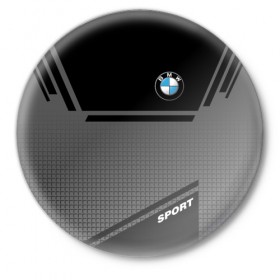 Значок с принтом BMW SPORT в Петрозаводске,  металл | круглая форма, металлическая застежка в виде булавки | Тематика изображения на принте: bmw | бмв | марка | машины