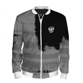 Мужской бомбер 3D с принтом Russia Sport collection Gray в Петрозаводске, 100% полиэстер | застегивается на молнию, по бокам два кармана без застежек, по низу бомбера и на воротнике - эластичная резинка | Тематика изображения на принте: abstraction | grunge | russia | sport | абстракция | герб | краска | русский | символика рф | спорт | спортивный | триколор | униформа | форма | я русский