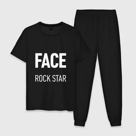 Мужская пижама хлопок с принтом Face rock star в Петрозаводске, 100% хлопок | брюки и футболка прямого кроя, без карманов, на брюках мягкая резинка на поясе и по низу штанин
 | Тематика изображения на принте: hip hop | hiphop | mayhem | mc | rap | revenge | vlone | зачитал | иван дрёмин | клауд | мс | реп | репер | речитатив | рэп | рэпер | трэп | фас | фейс | фес | хип | хипхоп | хоп