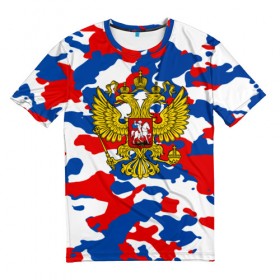 Мужская футболка 3D с принтом Russia Camouflage в Петрозаводске, 100% полиэфир | прямой крой, круглый вырез горловины, длина до линии бедер | 