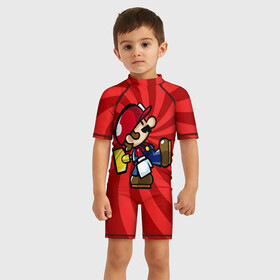 Детский купальный костюм 3D с принтом Mario в Петрозаводске, Полиэстер 85%, Спандекс 15% | застежка на молнии на спине | nintendo | марио | нинтендо