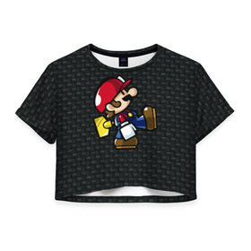 Женская футболка 3D укороченная с принтом Super Mario в Петрозаводске, 100% полиэстер | круглая горловина, длина футболки до линии талии, рукава с отворотами | 