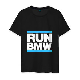 Мужская футболка хлопок с принтом Run BMW в Петрозаводске, 100% хлопок | прямой крой, круглый вырез горловины, длина до линии бедер, слегка спущенное плечо. | 