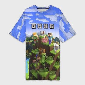 Платье-футболка 3D с принтом Вика   Minecraft в Петрозаводске,  |  | minecraft | вика | викочка | виктория | викуля | викуся | добывать | игра | игрушка | имя | компьютерная | кубики | майкрафт | майн крафт | майнкрафт | пиксели | пиксель | ремесло | с именем | шахта