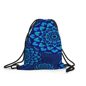 Рюкзак-мешок 3D с принтом MANDALA BLUE в Петрозаводске, 100% полиэстер | плотность ткани — 200 г/м2, размер — 35 х 45 см; лямки — толстые шнурки, застежка на шнуровке, без карманов и подкладки | 