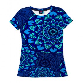 Женская футболка 3D с принтом MANDALA BLUE в Петрозаводске, 100% полиэфир ( синтетическое хлопкоподобное полотно) | прямой крой, круглый вырез горловины, длина до линии бедер | 
