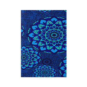 Обложка для паспорта матовая кожа с принтом MANDALA BLUE в Петрозаводске, натуральная матовая кожа | размер 19,3 х 13,7 см; прозрачные пластиковые крепления | Тематика изображения на принте: 