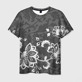 Мужская футболка 3D с принтом Кружевной узор в Петрозаводске, 100% полиэфир | прямой крой, круглый вырез горловины, длина до линии бедер | flowers | pattern | арт | винтаж | кружева | орнамент | текстура | узор | цветы | черно белый
