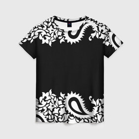 Женская футболка 3D с принтом Black&white Ornament в Петрозаводске, 100% полиэфир ( синтетическое хлопкоподобное полотно) | прямой крой, круглый вырез горловины, длина до линии бедер | Тематика изображения на принте: 