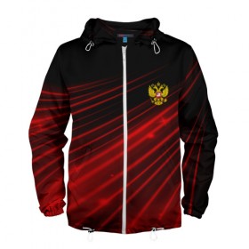 Мужская ветровка 3D с принтом Russia Sport 2018 uniform в Петрозаводске, 100% полиэстер | подол и капюшон оформлены резинкой с фиксаторами, два кармана без застежек по бокам, один потайной карман на груди | Тематика изображения на принте: abstraction | grunge | russia | sport | абстракция | герб | краска | русский | символика рф | спорт | спортивный | триколор | униформа | форма | я русский