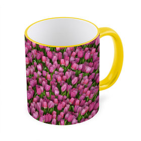 Кружка 3D с принтом Розовые тюльпаны в Петрозаводске, керамика | ёмкость 330 мл | Тематика изображения на принте: 
