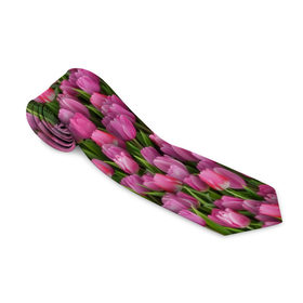 Галстук 3D с принтом Розовые тюльпаны в Петрозаводске, 100% полиэстер | Длина 148 см; Плотность 150-180 г/м2 | Тематика изображения на принте: 