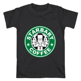 Мужская футболка хлопок с принтом Starbart в Петрозаводске, 100% хлопок | прямой крой, круглый вырез горловины, длина до линии бедер, слегка спущенное плечо. | Тематика изображения на принте: bart | simpsons | барт | лого | старбакс