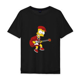 Мужская футболка хлопок Oversize с принтом Bart AC/DC в Петрозаводске, 100% хлопок | свободный крой, круглый ворот, “спинка” длиннее передней части | acdc | music | rock | simpsons | барт | гитара | группа | исидиси | музыка | рок