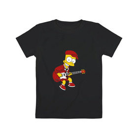 Детская футболка хлопок с принтом Bart AC/DC в Петрозаводске, 100% хлопок | круглый вырез горловины, полуприлегающий силуэт, длина до линии бедер | Тематика изображения на принте: acdc | music | rock | simpsons | барт | гитара | группа | исидиси | музыка | рок