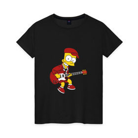 Женская футболка хлопок с принтом Bart AC/DC в Петрозаводске, 100% хлопок | прямой крой, круглый вырез горловины, длина до линии бедер, слегка спущенное плечо | acdc | music | rock | simpsons | барт | гитара | группа | исидиси | музыка | рок