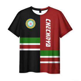 Мужская футболка 3D с принтом CHECHNYA (Чечня) в Петрозаводске, 100% полиэфир | прямой крой, круглый вырез горловины, длина до линии бедер | chechnya | грозный | кавказ | кавказец | кадыров | республика | северный | флаг | чех | чечен | чеченец | чеченка | чеченская | чечня