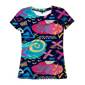Женская футболка 3D с принтом Детский поп арт в Петрозаводске, 100% полиэфир ( синтетическое хлопкоподобное полотно) | прямой крой, круглый вырез горловины, длина до линии бедер | краски | паттерн | рисунок | узоры