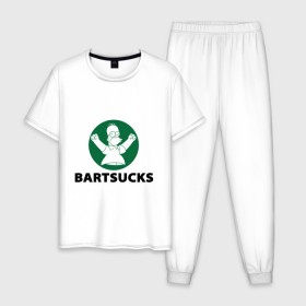 Мужская пижама хлопок с принтом Bartsucks в Петрозаводске, 100% хлопок | брюки и футболка прямого кроя, без карманов, на брюках мягкая резинка на поясе и по низу штанин
 | bart | homer | simpsons | барт | гомер | старбакс
