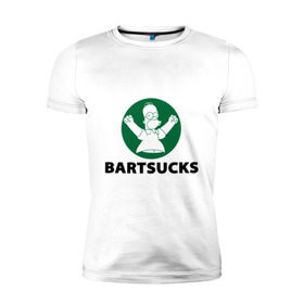 Мужская футболка премиум с принтом Bartsucks в Петрозаводске, 92% хлопок, 8% лайкра | приталенный силуэт, круглый вырез ворота, длина до линии бедра, короткий рукав | bart | homer | simpsons | барт | гомер | старбакс