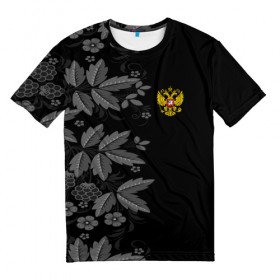 Мужская футболка 3D с принтом Russia Pattern в Петрозаводске, 100% полиэфир | прямой крой, круглый вырез горловины, длина до линии бедер | pattern | russia | герб | орел | орнамент | патриот | патриотизм | российский | россия | символика | узор | хохлома | цветы | я русский