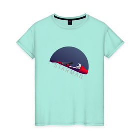 Женская футболка хлопок с принтом starman в Петрозаводске, 100% хлопок | прямой крой, круглый вырез горловины, длина до линии бедер, слегка спущенное плечо | spacex | tesla | илон маск | маск | спейс икс | тесла