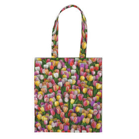 Сумка 3D повседневная с принтом Разноцветные тюльпаны в Петрозаводске, 100% полиэстер | Плотность: 200 г/м2; Размер: 34×35 см; Высота лямок: 30 см | 8 марта | tulip | белый | букет | желтый | зеленый | красный | паттерн | розовый | тюльпан | тюльпанчики | цветок | цветочки | цветы