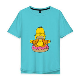 Мужская футболка хлопок Oversize с принтом Гомерчик в Петрозаводске, 100% хлопок | свободный крой, круглый ворот, “спинка” длиннее передней части | donut | homer | simpsons | будда | гомер | пончик
